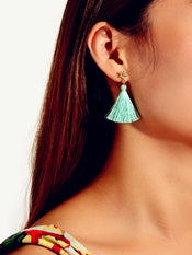 Bohemian Ethnic Jewellery Rhinestone Star Green Tassel Dangle Holiday Earrings-4 width=100 