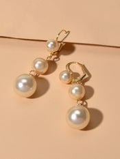 Faux Pearl Long Dangle Hoop Textured Earrings Wedding Party Retro Jewellery Gift-4 width=100 