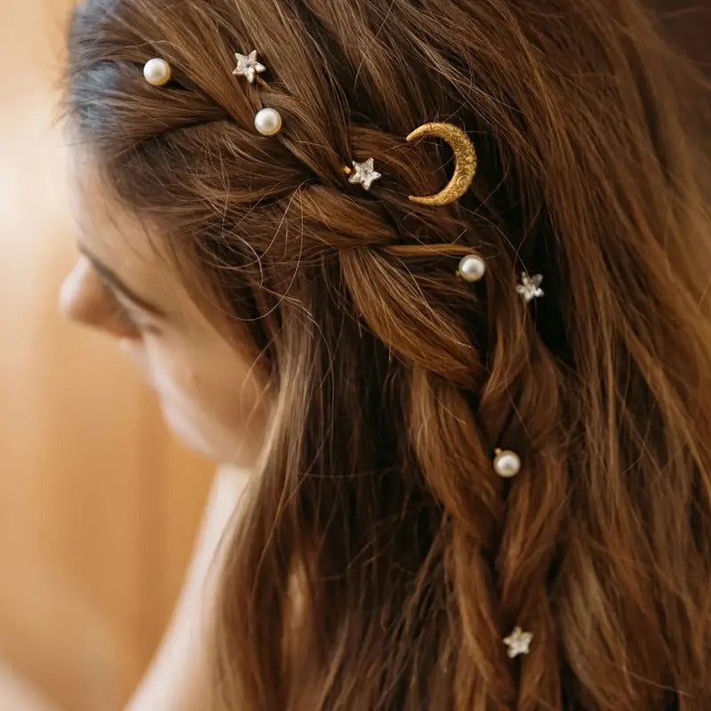 "Rennala" Moon, Stars, Pearls Bobby Pin Set