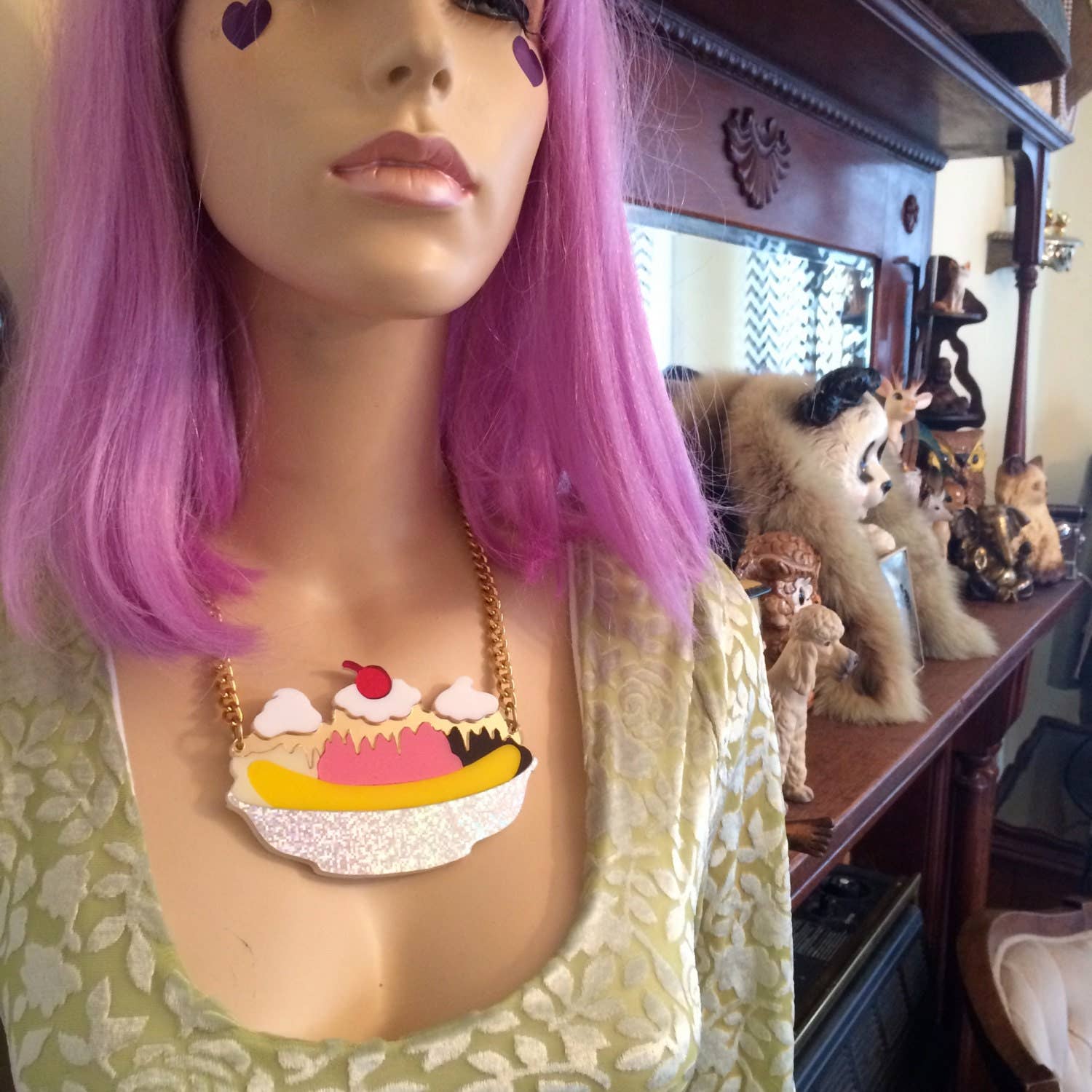 Banana Split Sundae Acrylic Necklace-4