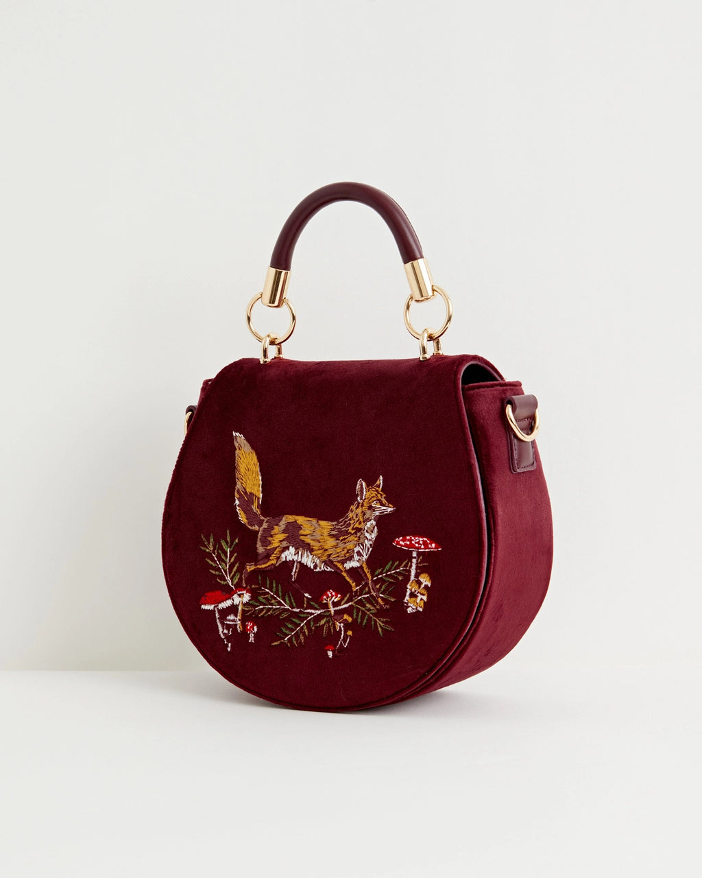 "Fable" Fox and Mushroom Embroidered Saddle Bag
