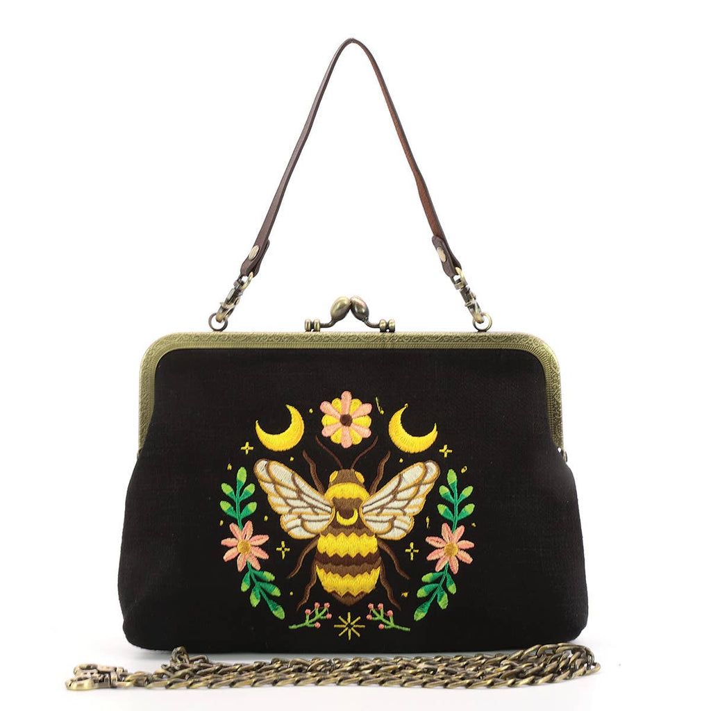 Midnight Moon Bee Vintage-Style Kisslock Handbag - BLACK-0