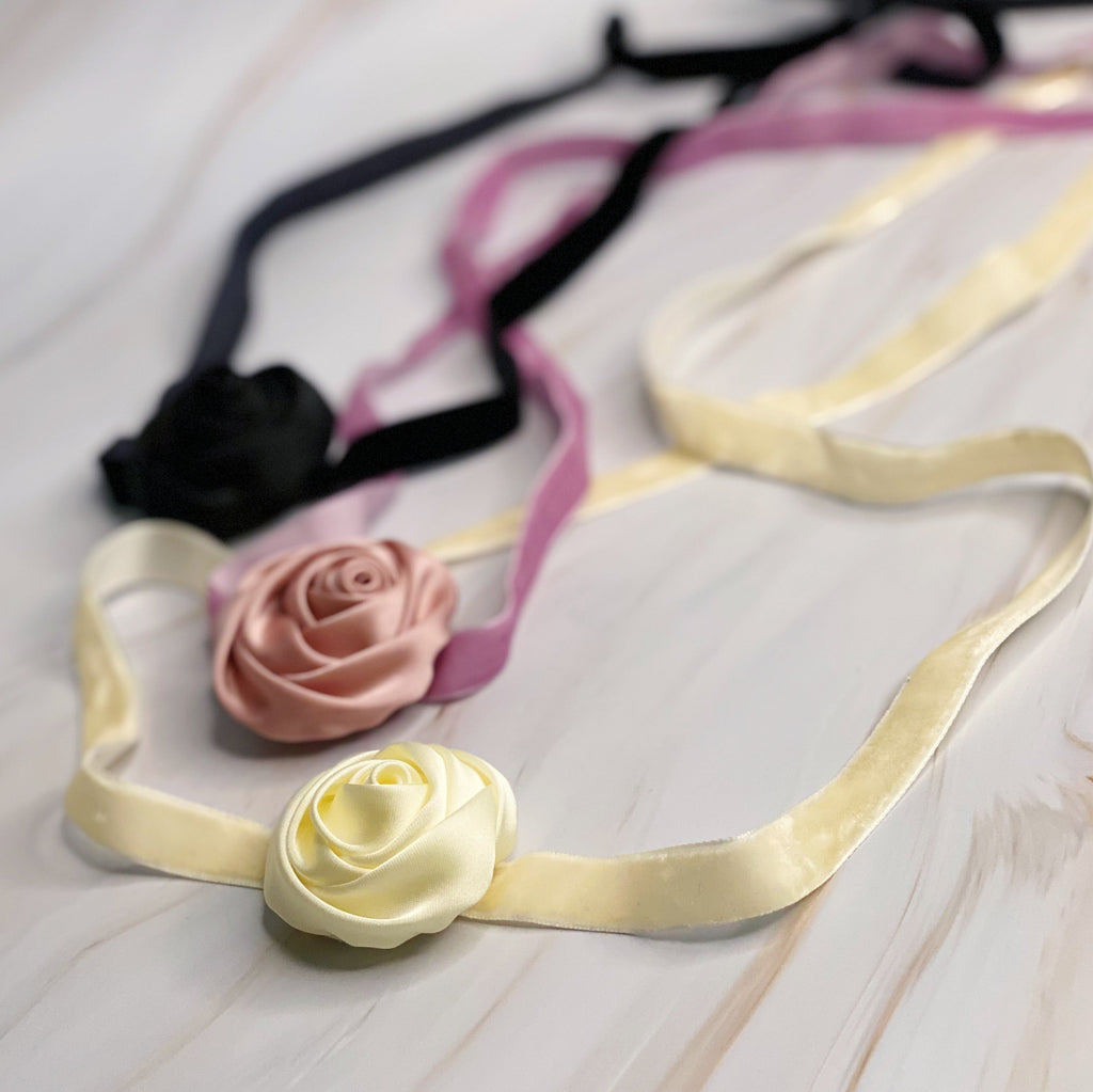 Satin Rose Velvet Sash Necklace-0