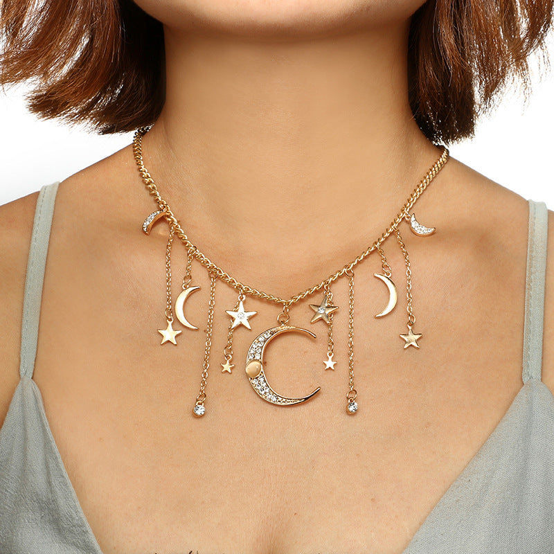 Star Moon Tassel Pendant Necklace