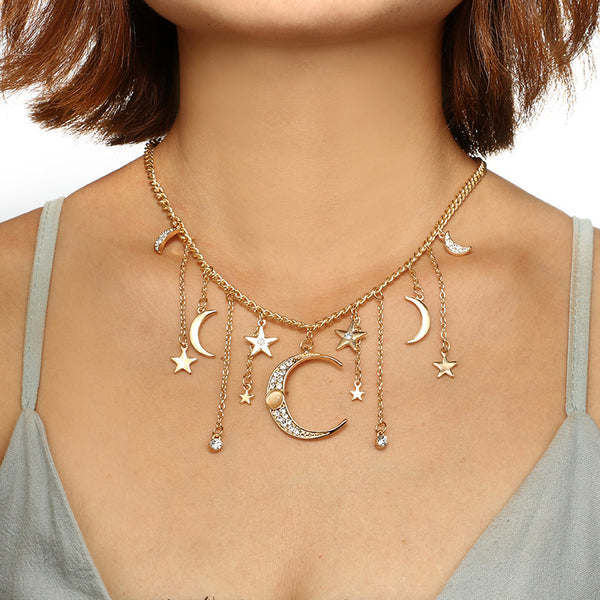 Star Moon Tassel Pendant Necklace