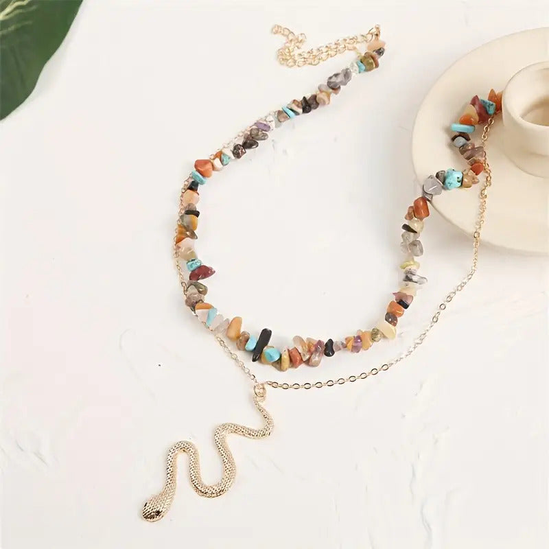 "Ariadne" Snake and Stones Necklace