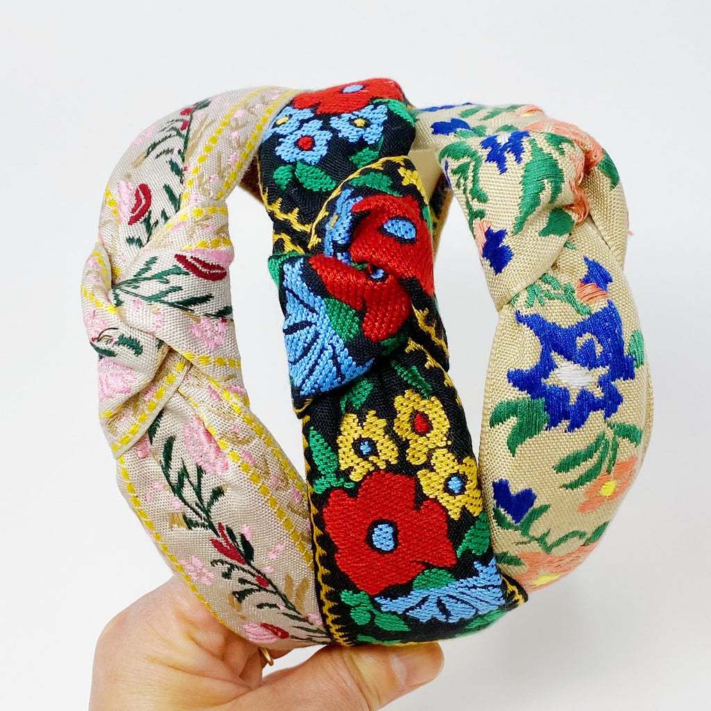 French Floral Embroidered Headband-0