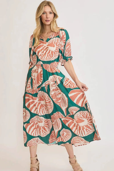 "Umgee" Puff Sleeve Midi Dress
