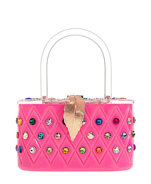 "Angel" Pink Rainbow Acrylic Box Clutch Bag
