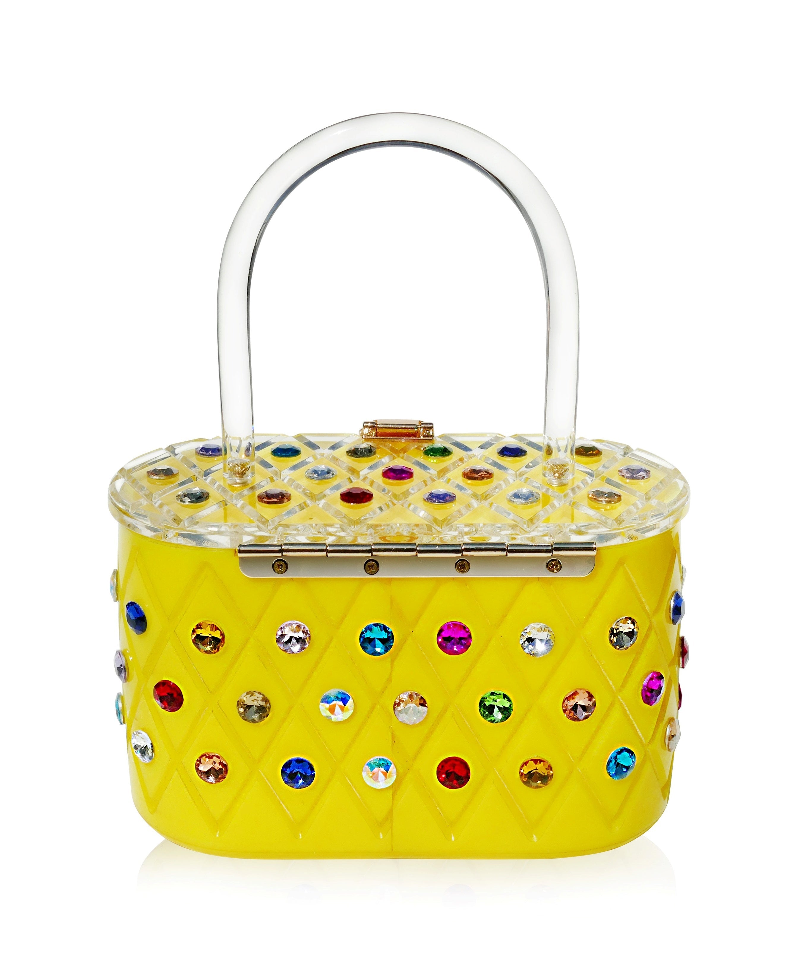 Vintage Lemon Yellow Acrylic Top Handle Clutch Bag-2