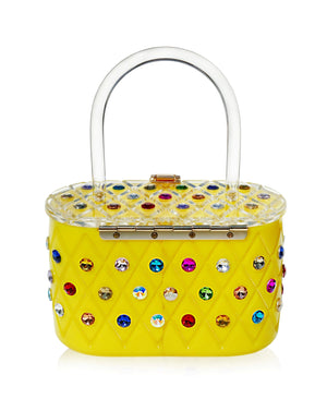 Vintage Lemon Yellow Acrylic Top Handle Clutch Bag-2