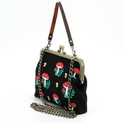 Mushrooms Kisslock Frame Handbag in Cotton: Black-2 width=100 
