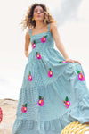 "Estelle" Green Grid Color Fruit Maxi Dress