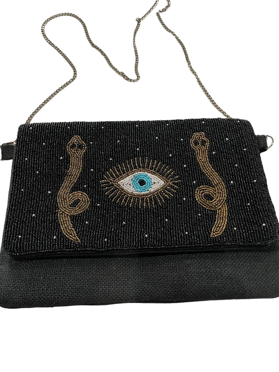 "Lumina" Hand Beaded Snake Bag - Black