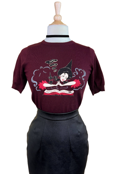 Witch Bible short sleeve Sweater in Burgundy