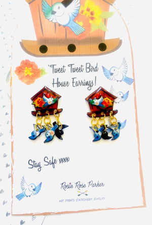 "Gwen" Bird House Earrings