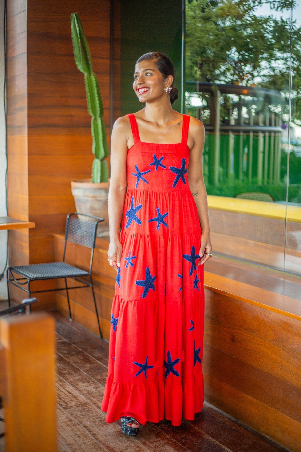 "Marjorie" Red Blue Starfish Maxi Dress