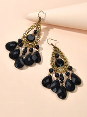 Bohemian Retro Jewellery Black Water Drop Beads Antique Gold Chandelier Earrings-2 width=100 
