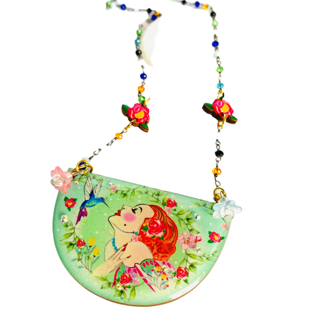 Lady and Hummingbird Statement Necklace by Rosie Rose Parker-0