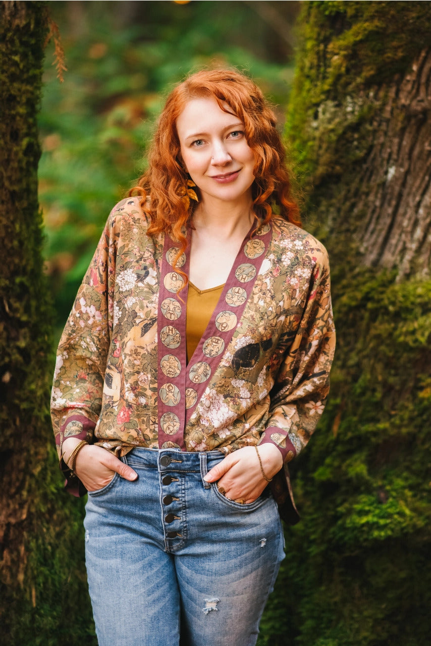 "Dream Weaver" Cropped Bamboo Kimono Cardigan with Zodiac