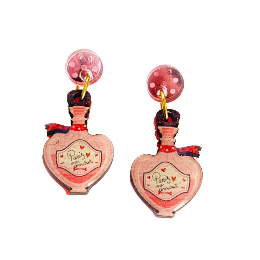 Paris Mon Amour Perfume Bottle Statement Earrings-0