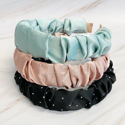 Scrunched Satin Jewel Dotted Headband-1 width=100 