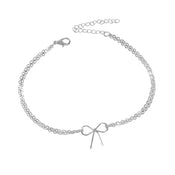 Minimalist Summer Gold Silver Bow Double Layer Chain Anklet Holiday Foot Jewelry-4 width=100 