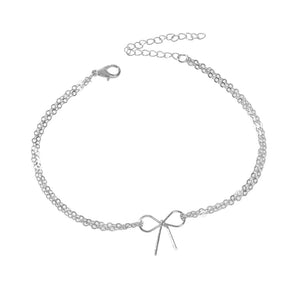 Minimalist Summer Gold Silver Bow Double Layer Chain Anklet Holiday Foot Jewelry-4