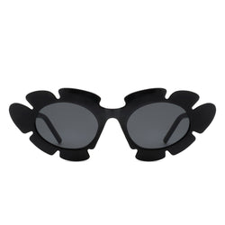 Pixielan - Women Irregular Round Cut-Out Cat Eye Flower Design Fashion Sunglasses-3 width=100 