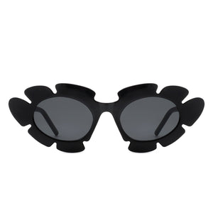 Pixielan - Women Irregular Round Cut-Out Cat Eye Flower Design Fashion Sunglasses-3