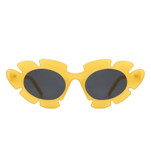 Pixielan - Women Irregular Round Cut-Out Cat Eye Flower Design Fashion Sunglasses-4