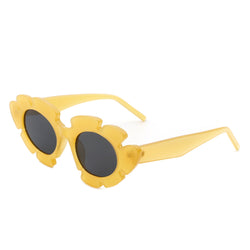 Pixielan - Women Irregular Round Cut-Out Cat Eye Flower Design Fashion Sunglasses-5 width=100 