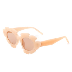 Pixielan - Women Irregular Round Cut-Out Cat Eye Flower Design Fashion Sunglasses-6 width=100 