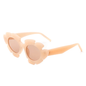 Pixielan - Women Irregular Round Cut-Out Cat Eye Flower Design Fashion Sunglasses-6