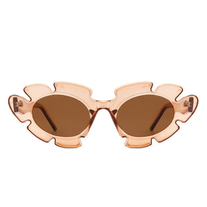Pixielan - Women Irregular Round Cut-Out Cat Eye Flower Design Fashion Sunglasses-1