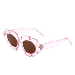 Pixielan - Women Irregular Round Cut-Out Cat Eye Flower Design Fashion Sunglasses-8 width=100 