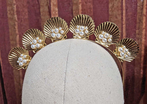 "Shelby" Shells and Pearls Gold-tone Tiara