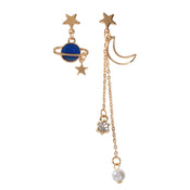 Asymmetric Pearl Rhinestone Decor Long Chain Star Moon Planet Dangle Earrings-4 width=100 