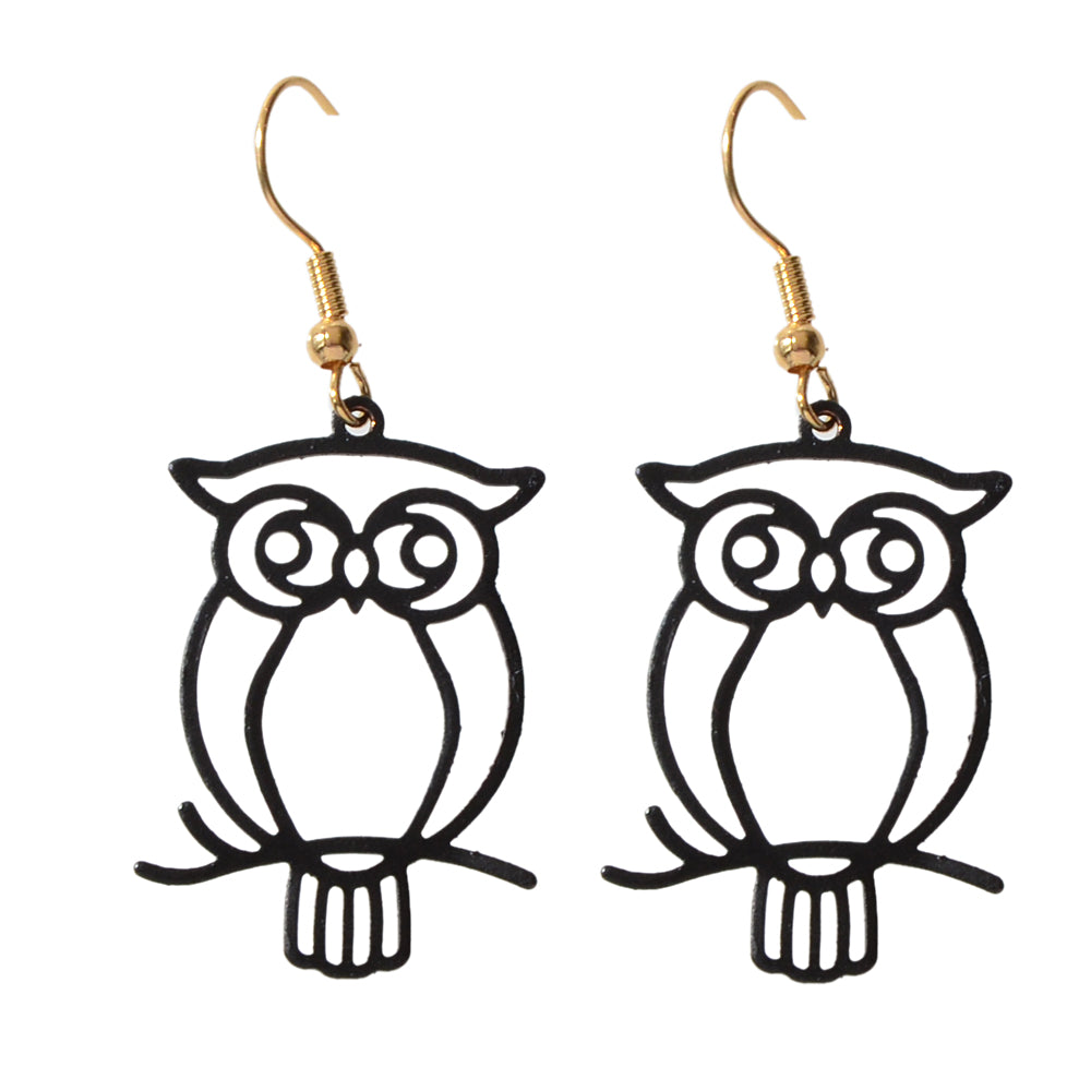 Punk Designer Jewellery Gothic Black Hollow out Owl Dangle Minimalist Earrings-4