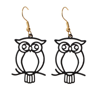 Punk Designer Jewellery Gothic Black Hollow out Owl Dangle Minimalist Earrings-4