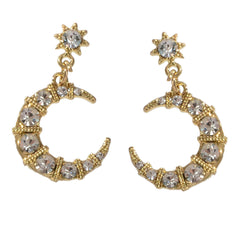 Textured Luxury Full Rhinestone Star Moon Dangle Earrings Wedding Gift Jewellery-4