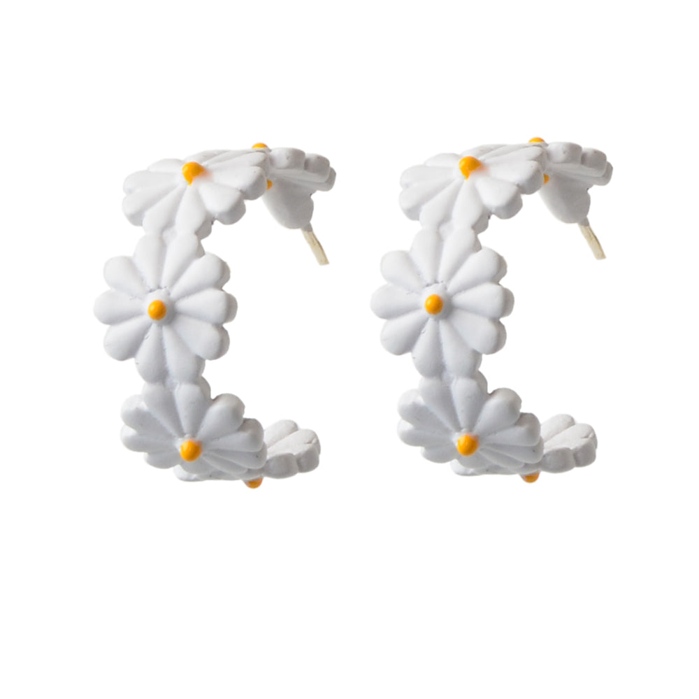 Lovely Jewellery White Flower Stud Hoop Earrings Women Fashion Accessories Gift-4