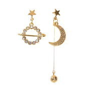 Fashion Rhinestone Ball Pendant Gold Moon Planet Asymmetric Drop Dangle Earrings-3 width=100 