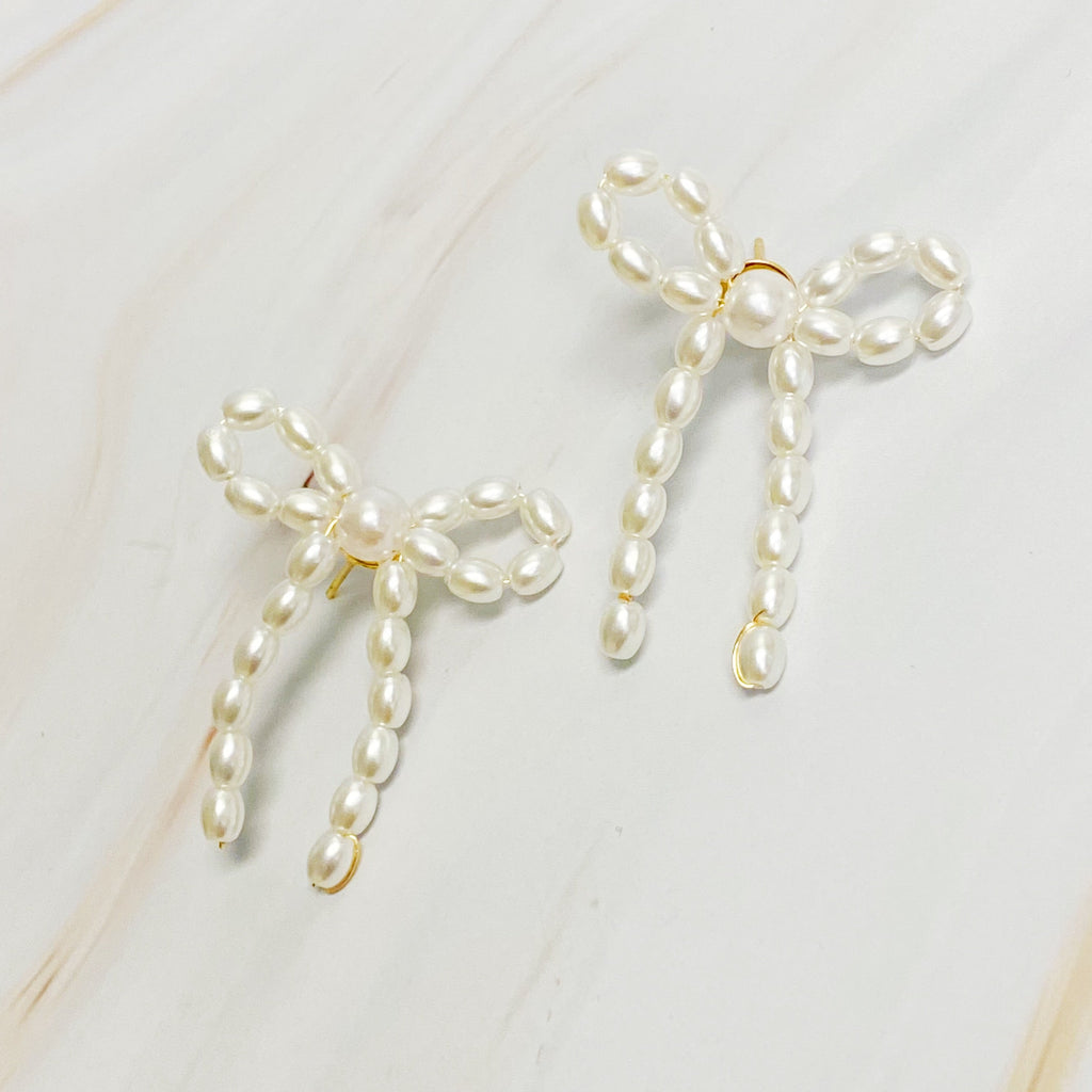 Pearl Bow Ballerina Earrings-0