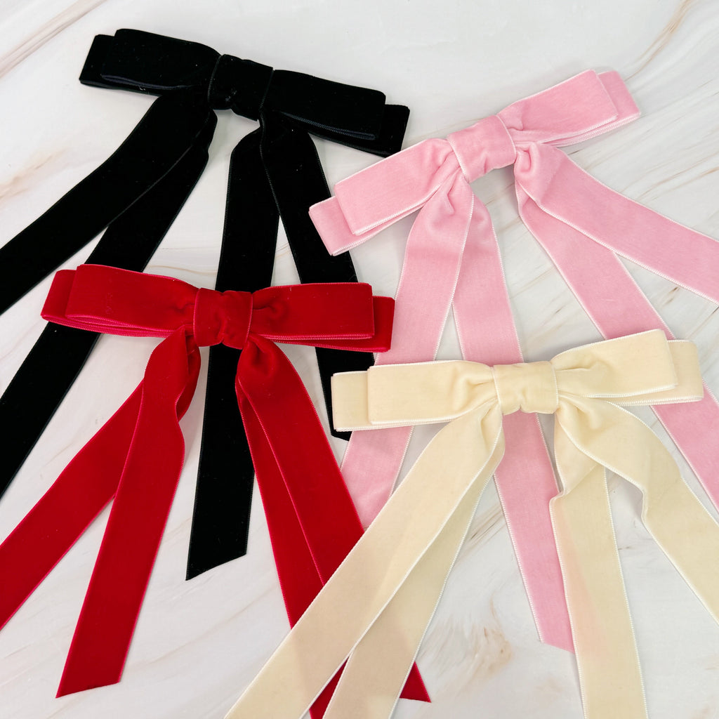 Double Bow Double Sash Velvet Hair Clip-0