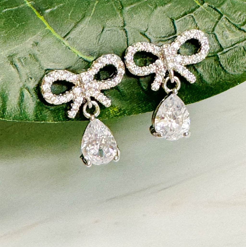 Sparkly Bow Teardrop Earrings-0