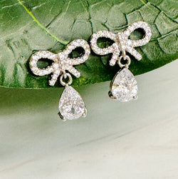 Sparkly Bow Teardrop Earrings-0 width=100 
