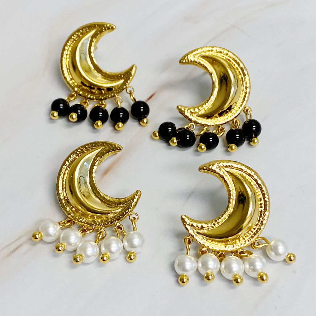 Dangle Beads Crescent Earrings-0