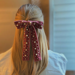 Pearl Throwed Velvet Bow Hair Clip-4 width=100 