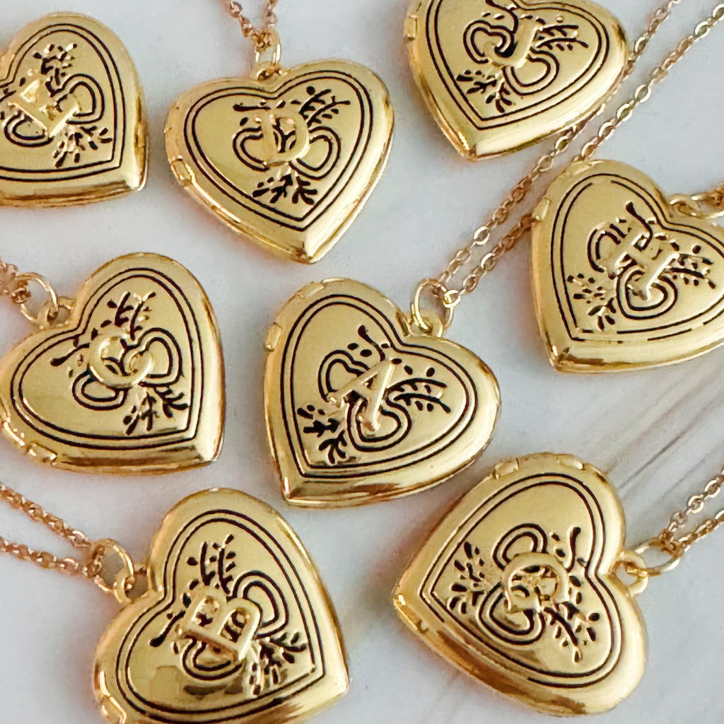Nostalgic Heart Initial Open Locket Necklace-0